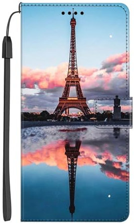 EuoDuo Kompatibel mit Huawei P30 Lite Hülle zum Klappen PU Leder Handyhülle Handytasche mit Motiv Klapphülle Flip Cover Etui Schutzhülle - Elegant Paris