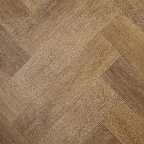 Natural Beige Herringbone Parquet Style Tasman Vinyl Flooring Realistic 3.8mm Slip Resistant Foam Backed Lino (2m x 5m)