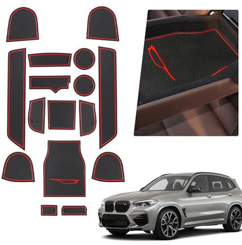 BIBIBO Antirutschmatten kompatibel mit B*MW X3 G01 / iX3 / X4 G02, B*MW X3 G01 Antirutsch Pads, Anti Rutsch Schutzmatte, Rutschmatten, Auto Matten, Auto Mittelkonsole Gummimatten (Rot)