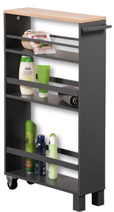 Kesper | Rollbares Nischenregal, Material: Spanplatte mit Dekorfolie, Maße: 50 x 15 cm/Höhe: 79 cm, Farbe: Grau, Natur | 24856 13