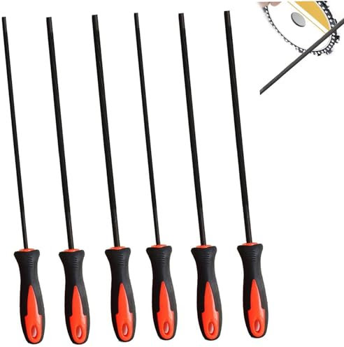 6 PCS Feile für Kettensäge mit Griff, Pferd Kettensägefeile4,0 mm, 4,8 mm, 5,5 mm, Pferd rundfeile, Pferd Kettensägefeile mit Griff, Kettensäge Feilen, Pferd Feile geeignet für Kettensägen