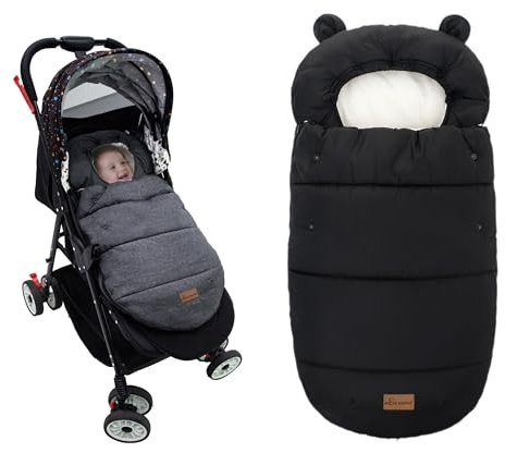 Sacco Invernale Passeggino Universale, Coprigambe Impermeabile Passeggino Termico, Sacco a Pelo per Passeggino, 90 x 52cm (Nero)