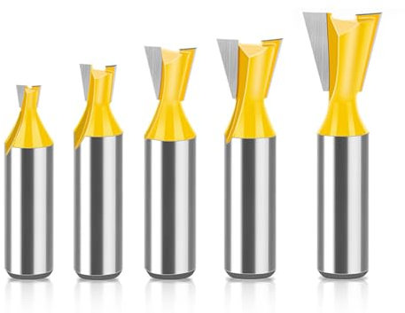 MACHSWON 5 PCS Straight Cut Router Bit Set Milling Cutter Cutting Dovetail Bit 12mm Shank,1/4 3/8 1/2 5/8 3/4 Cut Diameter Woodworking Cutting Trimming Cutter Double Flute Grooving Bits