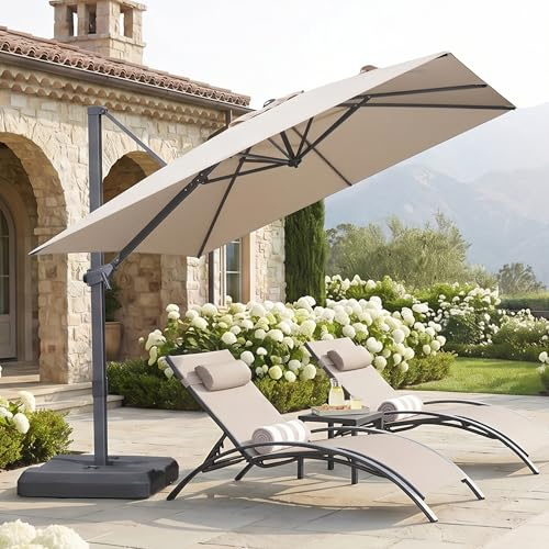 PURPLE LEAF Sonnenschirm 250 x 250 cm Ampelschirm quadratisch mit Kurbel, Gartenschirm neigbar, 360° Rotation, Bespannung Polyester, für Gärten, Cafés, Terrasse, Beige