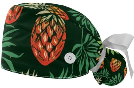 2 Stücke，OP-Hauben für Frauen，OP-Kappe，OP-Haarnetz für Frauen,Für die Küche,Ananas Tropisch
