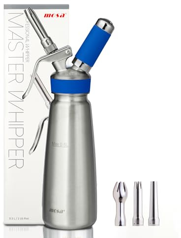 MOSA Professional 1 Pint (500mL) Blue Stainless Steel Whipped Cream Dispenser, 3-in-1 Cream Whipper, Nitro Cold Brew Maker & Soda Siphon, Fits 8g N2O, 2g N2 & 8g CO2 Chargers, NSF Certified