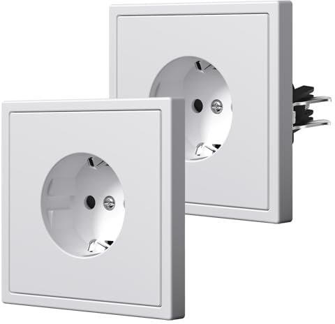 BSEED Enchufe de Pared con Garfio,Mate Enchufes Empotrable Estándar,Seguridad Infantil,Fácil Instalación,C-Series,1 Enchufe - 2 Paquetes,80mm Blanco