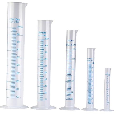 Alipis Probeta Graduada De Plástico 5 Piezas (50-1000 Ml) Transparente Base Estable Cilindros De Medición Científica Para Laboratorio Escolar y Química