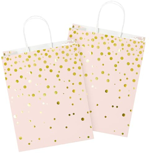 Rosa Gold Papiertüten 16er-Set Geschenktüten Papiertaschen Geschenktaschen mit Henkel Geschenkverpackungen