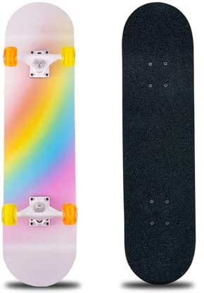 Skateboard, 31 x 8 Zoll komplettes Skateboard,8-lagiges Ahornholz, ABEC-11 Kugellager und 95A Rollen,Standard-Skateboards für Kinder, Jugendliche, Erwachsene, Anfänger (Rainbow-CX)