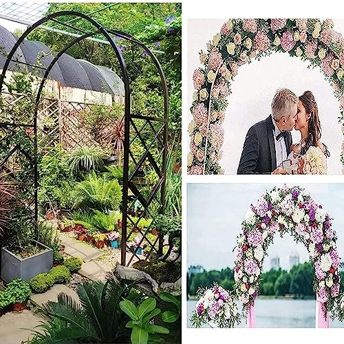 Grande arche de jardin en métal pour plantes grimpantes, support pour arches de roses, support de fleurs pour jardin, pelouse, patio, cour, décorations de mariage, noir, 1,8 x 2,3 m