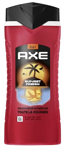 AXE - Gel Douche Homme 5en1 Sunset Fresh - 24h Hydratant - 87% d'Ingrédients d'origine naturelle - parfum mangue bois de gaïac - 400ml