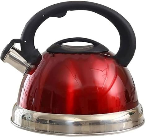 Bouilloire sifflante, bouilloire rouge 3 L, en acier inoxydable avec poignée ergonomique, for plaques à induction, gaz et électriques