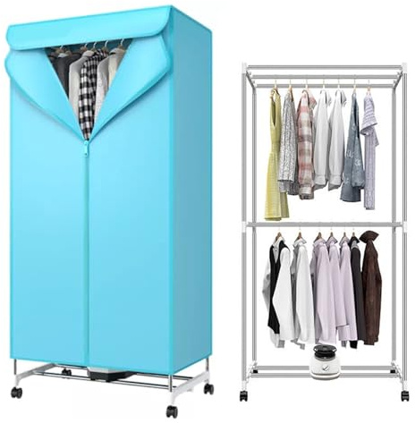 Blendra Heated Clothes Airer with Cover,1000W Electric Clothes Dryer 2-Tier Clothes Airer, Portable Fast-Drying Rack Indoor clothes dryer,180 mins timer(Blue)