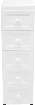 Schubladenschrank mit Rädern,5-Schubladen Badezimmerschrank Wasserdicht Schmaler Schubladenschrank 34 cm tief 25 cm breit 82 cm für Kinderspielzeug Büro Wohnzimmer,Weiß
