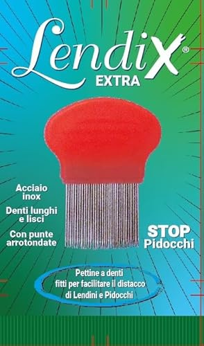 2 Lendix Extra, Pettine Anti-Pidocchi denti in Acciaio Inox Lunghi e Lisci pack 2 unità.