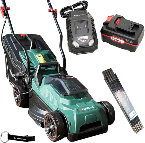 HEADNMORE® Bundle – Parkside® 20 V batteridriven gräsklippare PARM 20 (inklusive 4 Ah batteri) med tumstock nyckelring
