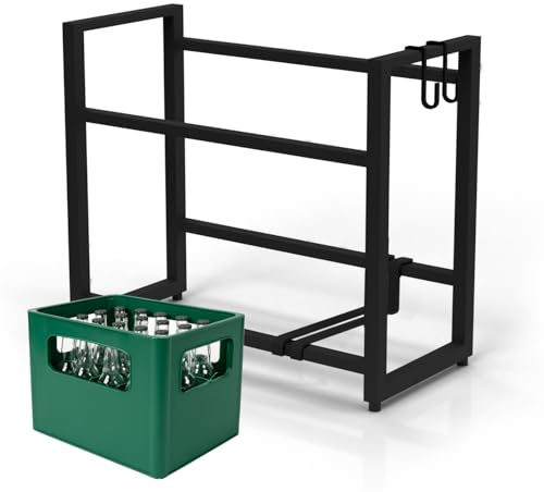 flexilife Getränkekistenregal für 6 Kisten mit höhenverstellbaren Füßen, Traglast 300 kg, Kistenregal für Getränkekisten Wasserkisten Bierkisten (ohne Ablagefläche - mit Haken & Sixpack Halterung)