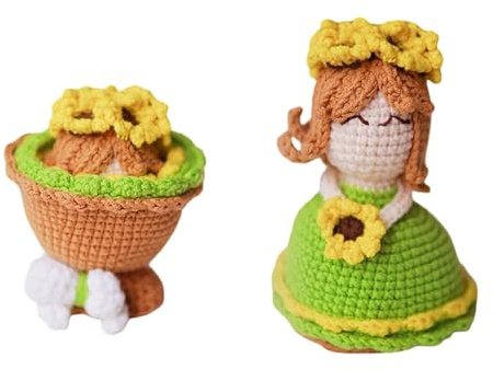 Doppelt gehäkelte Blumenstraußpuppe, süße handgemachte Brautkleidpuppe, Stricken, Abschlussfeier, Geburtstag, geeignet für Frauen und Freundinnen (Materialpaket, keine fertigen Produkte) (B, 11cm)