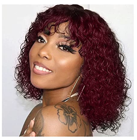 Perücke Short Kinky Curly Bob Perücke mit Pony 10-16 Curl Human Hair Perücken für schwarze Frauen brasilianische Remy Haar