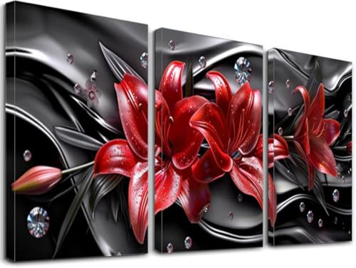 Diamond Painting XXL 30x40 cm, 3 Stück Diamond Painting Blume Set für Erwachsene Anfänger, DIY Full Drill Diamant Malerei Bilder Lilie Mosaikherstellung Bastelset für Home Wand Deko Wohnzimmer, F-28