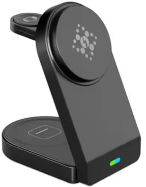 3-in-1 Foldable Wireless Charging Station, Magnetic Fast Charger Dock for Phone, Smartwatch & Earbuds – 25W Max, Portable Travel Charging Pad with Safety Protection (Black)