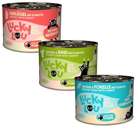 Lucky Lou Kitten Mix-Paket 18 x 200g - hochwertiges Katzenfutter nass mit viel Protein - Nassfutter getreidefrei & ohne Zucker für Junge Katzen
