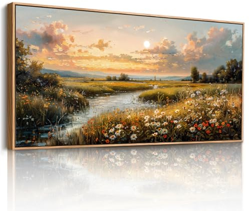 JHHUAMO Natural Cuadro con Marco Flores para Dormitorio Salon 73x146 cm | Motivo Paisaje Rural, Motivo Exquisito, Impresión Alta Definición, Colgado Sencillo, Uso Polivalente