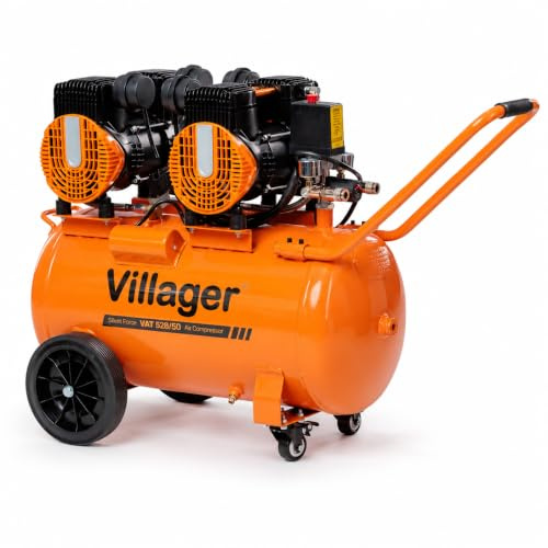Villager Flüsterkompressor SILENT FORCE VAT 528/50 Kolbenkompressor 8 Bar – Leiser Kompressor, 528 l/min, 50 l Tank, 3000 W, ölfrei & leise - Silent-Kompressor VI-067194