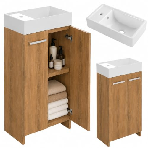 paplinskimoebel - Lavabo con Mueble de 40 cm de Ancho Malibu, Armario pequeño de baño, Mueble de Lavabo con Mueble bajo, Muebles de baño para el Aseo de Invitados, en Roble Lancelot