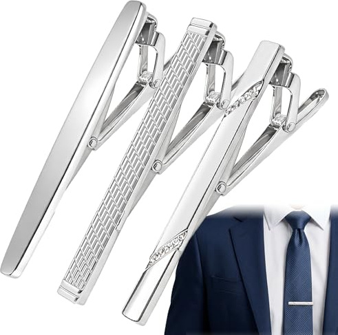 Mirriverse 3 Stück Krawattenklammer Set für Herren, Kupfer Krawattennadel mit Geschenkbox, Klassischer Tie Clip Business Hochzeit Alltag, Silber Schwarz Gold