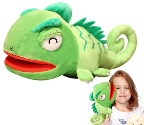 Burattino a mano lucertola - Peluche 30 cm 100 G | Giocattolo animale camaleonte creativo | Marionetta multifunzionale di peluche con rettile con bocca mobile | educativo per riempire il