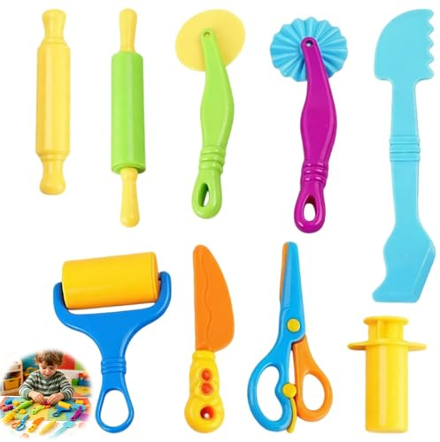 9er-Pack Knetwerkzeug Set,Kinder Knetwerkzeug für ab 2 Jahre,Knete Zubehör für Play-Doh,Knetmasse Knetzubehör Formen,Plastilin Kneten Werkzeuge,Knetwerkzeuge Knetset für Kreatives Spielen und Lernen
