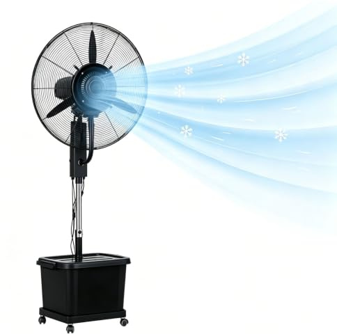 Lsoiup Ventilatore Nebulizzatore Agricolo 42L – 3 Velocità, Swing 90°, Altezza Ajustabile, Raffreddamento per Fienile, Serra, Stalla, Allevamento(⌀81cm)
