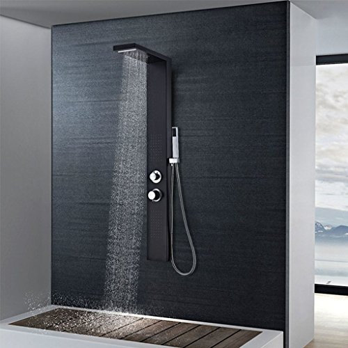 vidaXL Aluminium Matte Black Shower Panel Tower - Multifunctional Column with Rainfall/Waterfall, Massage Jets, Handheld Showerhead for Modern Bathrooms
