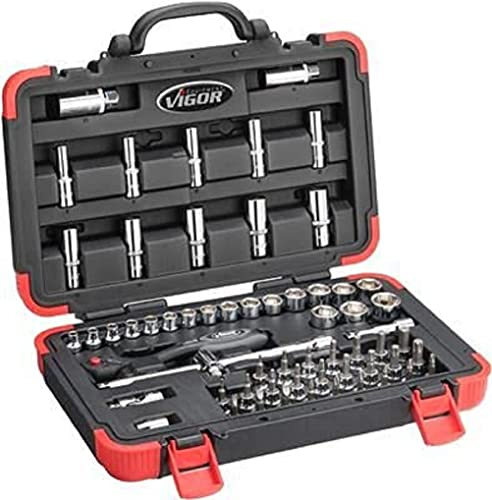 VIGOR Steckschlüssel-Satz, V2305N, 3/8″, Außenprofil Sechskant, T Profil | 3/8 Zoll (10 mm) Vierkant hohl, Antrieb 3/8 Zoll (10 mm) Vierkant hohl, 4834 g, Antrieb: 3/8″, Für Handbetätigung