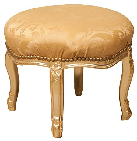 Biscottini Baroque Yellow Bench 47 x 47 x 42 cm | Baroque Beech Wood Armchair | Baroque Home Bench | Padded Baroque Stool