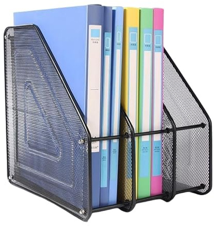 ITODA 3/4 Compartiments rangement Fichier porte-Document Porte-Revues Module de Classement Organisateur Métal Support Bureau Magazine Stockage Dossier Fourniture de Bureau-Noir