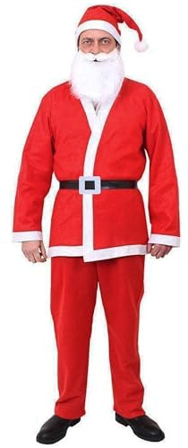 I LOVE FANCY DRESS LTD Mens Budget Santa Costume - 5 Piece Father Christmas Costume - Red Santa Jacket & Trousers + Black Ribbon Belt + Red Santa Hat + Elasticated Beard (Large)