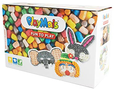 PlayMais kul att leka masker byggleksak för 3+ år gamla barn | hantverkskit med 500 färger, instruktioner och 6 kartongmasker att dekorera | stimulerar kreativitet och motorik | naturlig leksak