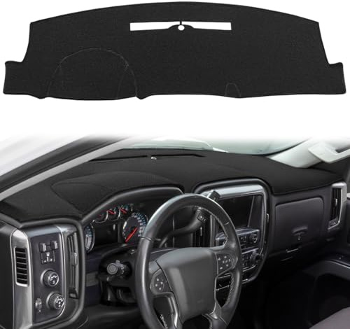 Dash Cover Custom Fit for 2014-2018 Chevy Chevrolet Silverado/GMC Sierra 1500,2015-2019 Chevy Silverado/GMC Sierra 2500HD 3500HD,Dashboard Pad Carpet no Forward Collision Alert (14-18,Black) Y32