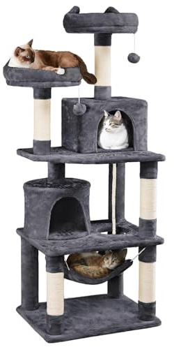 Yaheetech 62.5inches Cat Tree Cat Tower Cat Condo with Platform & Hammock, Scratching Posts for Kittens Pet Play House with Plush Perch for Indoor Activity Relaxing, Dark Gray