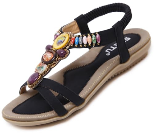 Acfoda Sandali Donna Estive Comodi Ortopedico Bohemia Infradito da Spiaggia Bassi Flip Flop Eleganti Scarpe Nero 38
