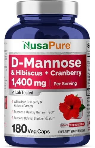 NusaPure D-Mannose Complex 1400 mg (with Hibiscus and Cranberry) - 180 Veggie Caps Non-GMO & Vegan
