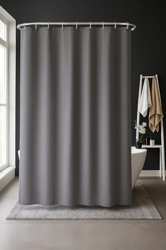 Amanda Duschvorhang Textil Badewannenvorhang 120/180 / 240 x 200 cm inkl Ringe (240x200cm, Grau)