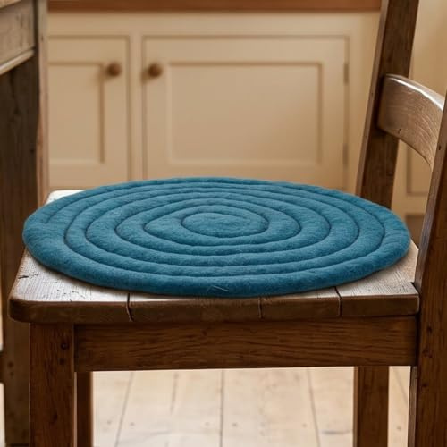 GURU SHOP Filz Stuhlauflage, Gesteppte Sitzkissen aus Wolle, türkisblau | Handgefilzt, angenehmes Sitzgefühl, warm im Winter, kühl im Sommer, individueller Akzent
