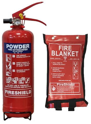 FireShield 2KG Dry Powder Fire Extinguisher & 1m x 1m Soft Case Fire Blanket