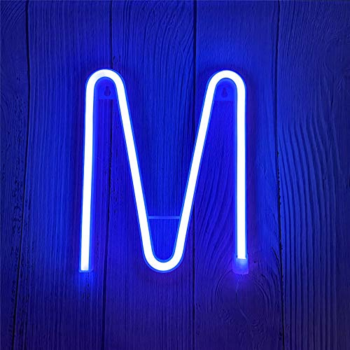 ENUOLI LED-Alphabet-Buchstabenlichter, Neonschild, beleuchtete Buchstaben, batteriebetrieben und USB-betrieben, blaues Neonlicht, Neonlicht, Neujahr, Hochzeitsdekoration (M)