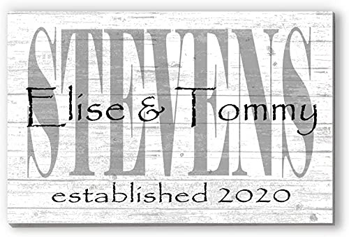 Family Name Sign with Established Date PERSONALIZED Wedding Gift For Couple EST. Date - SOLID WOOD - 16.5 X10.5