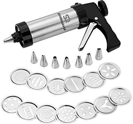SQ Professional Cookie Press & Icing Set - Biscuit Making and Icing Set for Cake Decorations, 22 Pieces